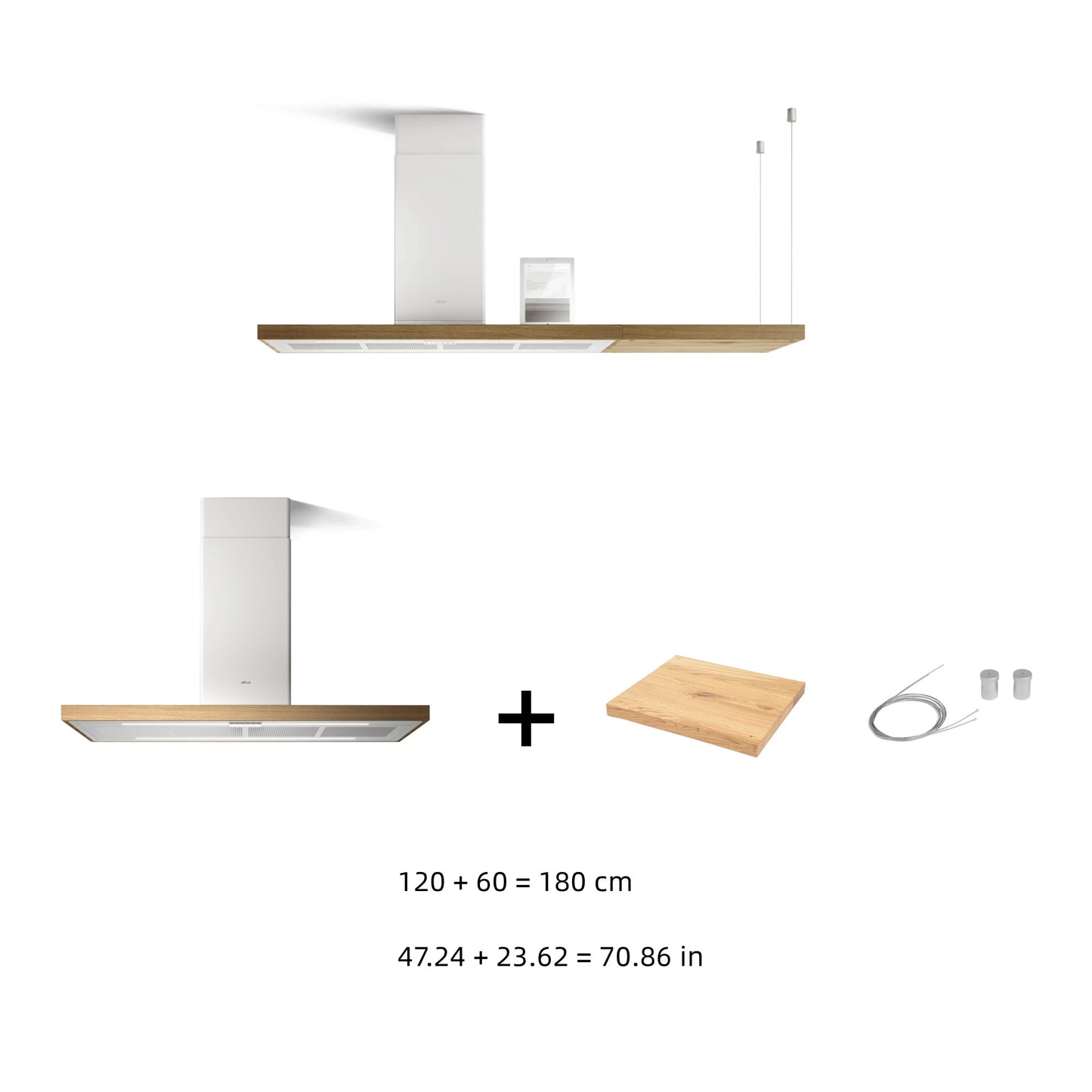 elica Bio Island 48inch / 70inch (120cm/180cm) Oak Country Style Island Range Hood