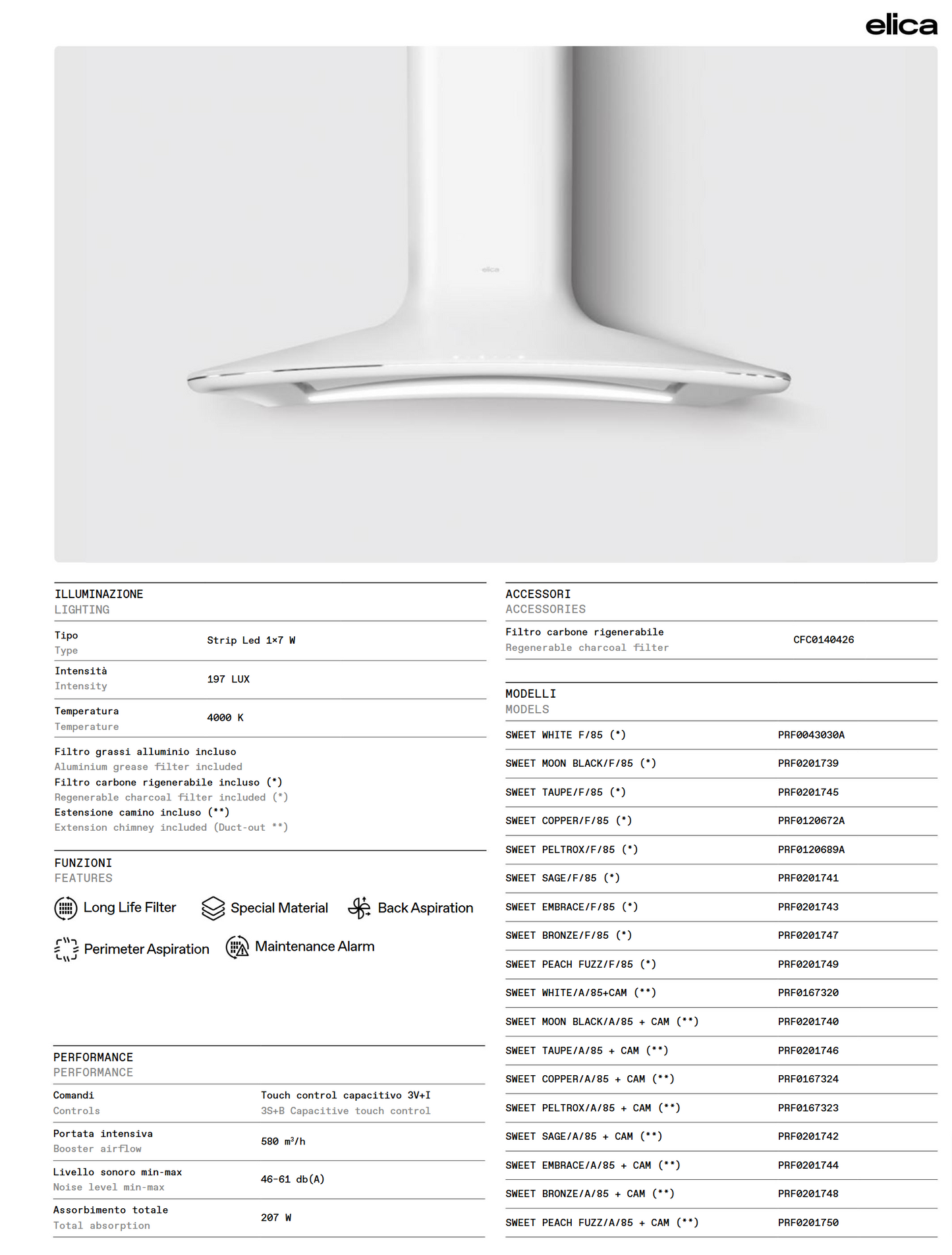 elica Sweet Wall hood 32inch/80cm retro art wall-mounted range hood