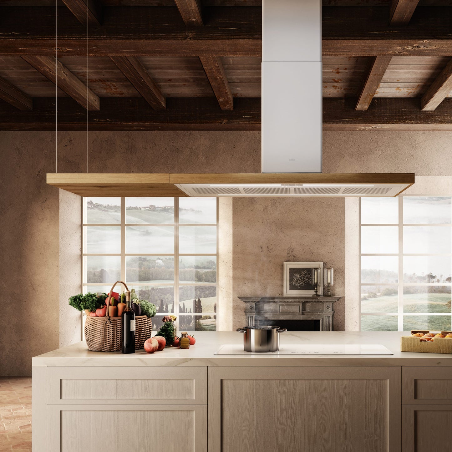 elica Bio Island 48inch / 70inch (120cm/180cm) Oak Country Style Island Range Hood