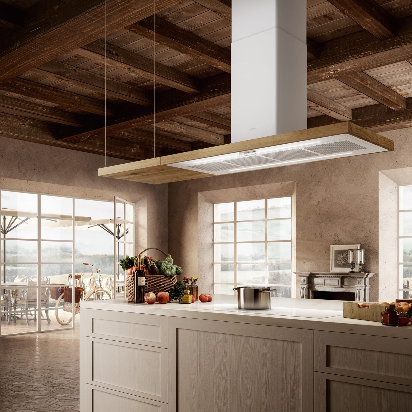 elica Bio Island 48inch / 70inch (120cm/180cm) Oak Country Style Island Range Hood